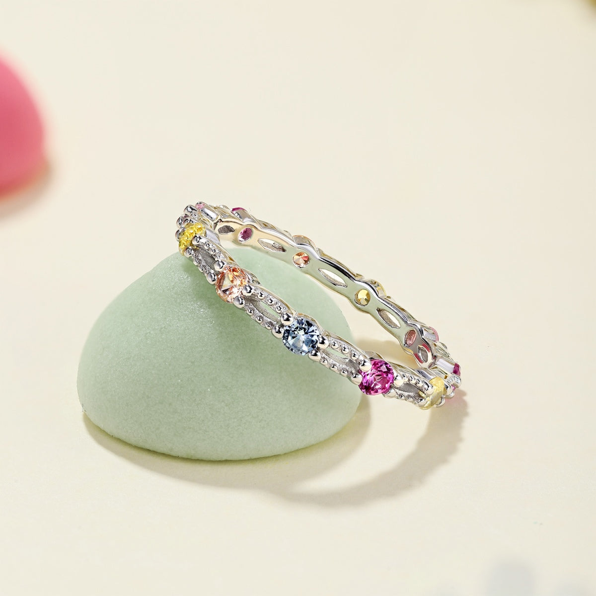 [Perla Lux]Sparkling Colorful Round Cut Tennis Ring