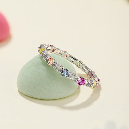 [Perla Lux]Sparkling Colorful Round Cut Tennis Ring