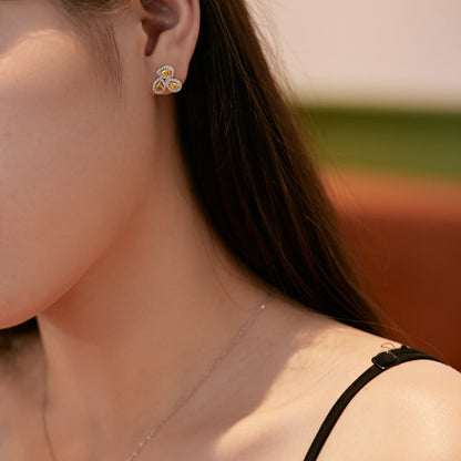 [Perla Lux]Ornate Flower Shape Pear Cut Lover Earrings