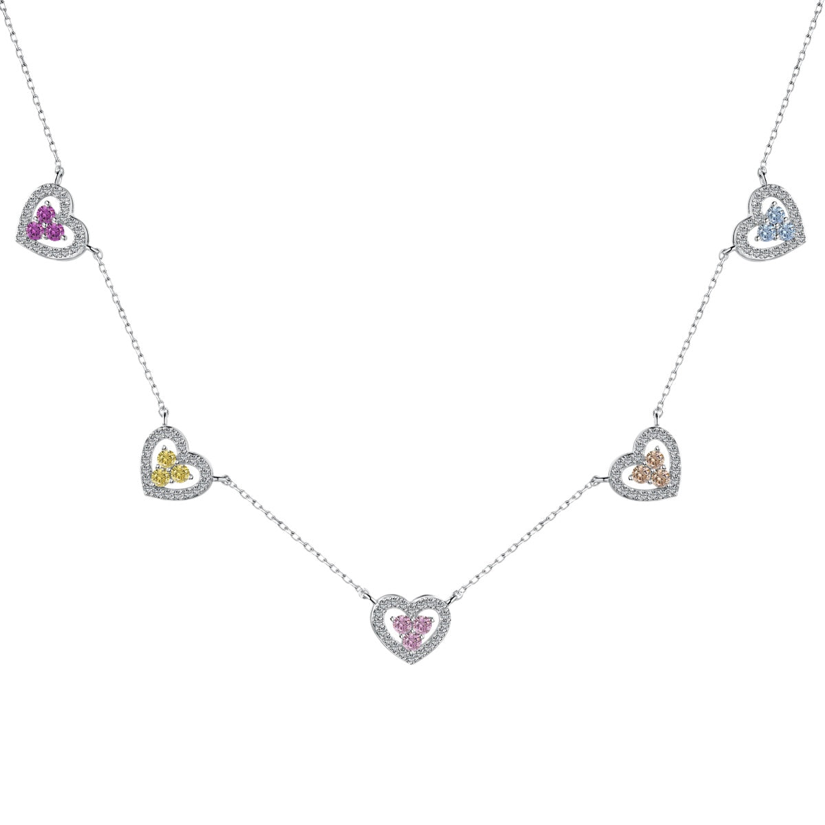 [Perla Lux]Sparkling Five Heart Necklace