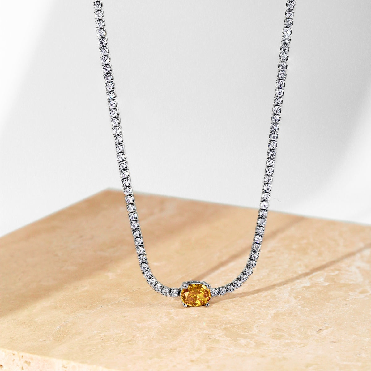 [Perla Lux]1.0 Carat Shining Oval Cut Necklace