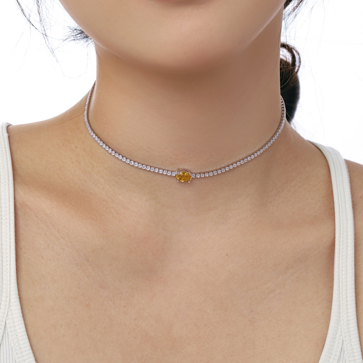 [Perla Lux]1.0 Carat Shining Oval Cut Necklace