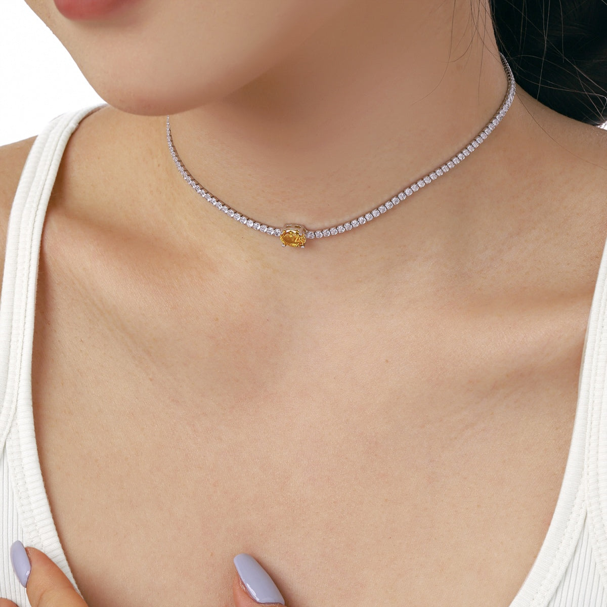 [Perla Lux]1.0 Carat Shining Oval Cut Necklace