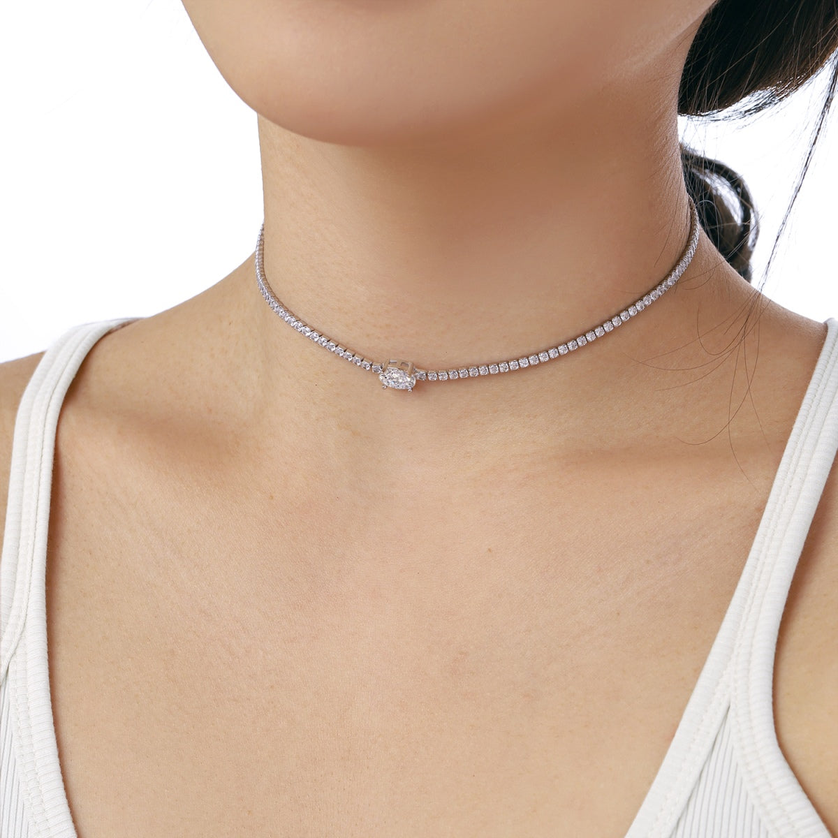 [Perla Lux]1.0 Carat Shining Oval Cut Necklace