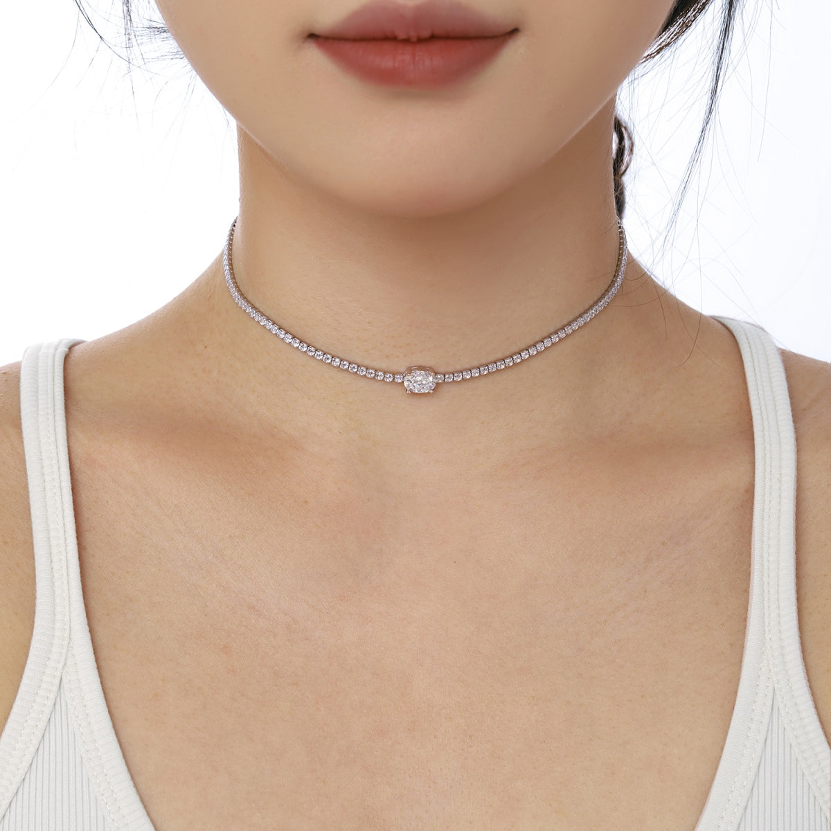 [Perla Lux]1.0 Carat Shining Oval Cut Necklace