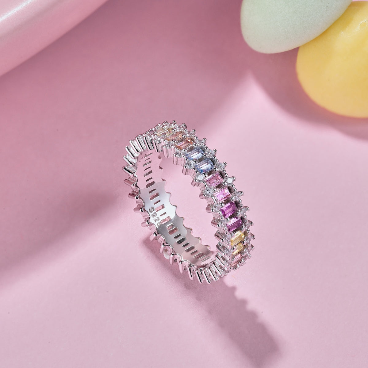 [Perla Lux]Splashy Ornate Emerald Cut Cocktail Ring