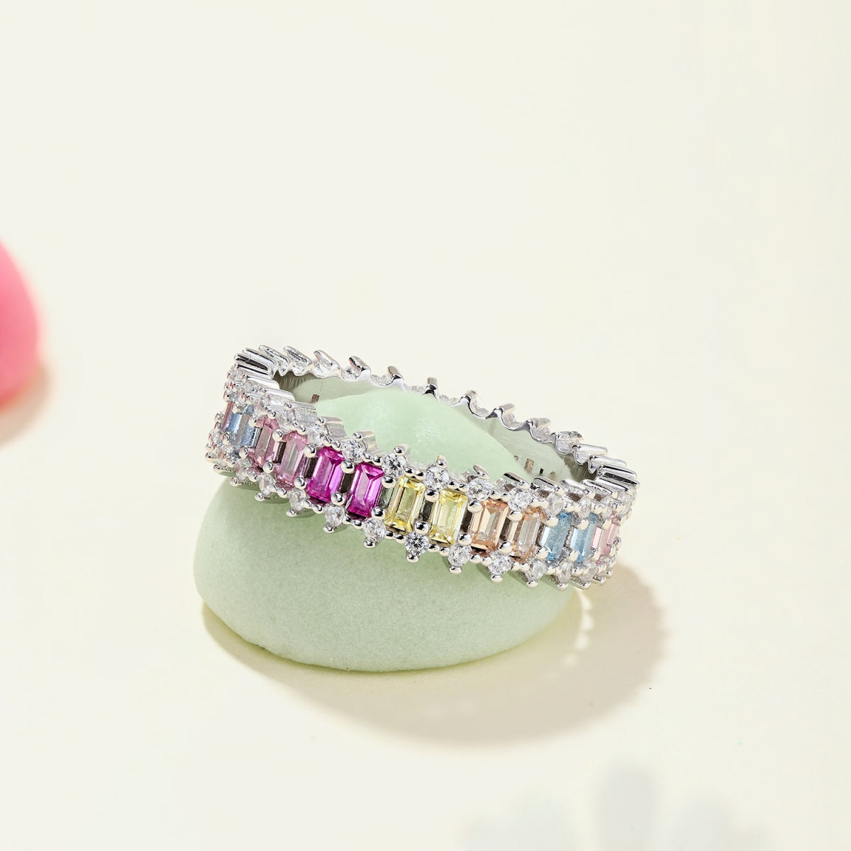 [Perla Lux]Splashy Ornate Emerald Cut Cocktail Ring