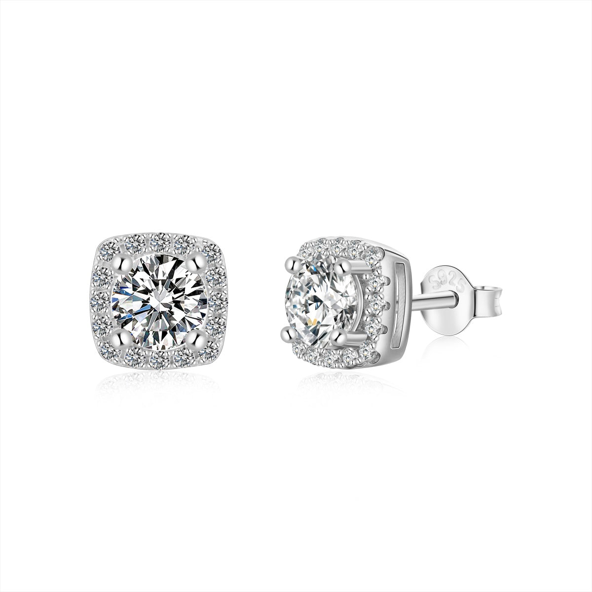 [Perla Lux]Classic Round Center Stone Stud Earrings