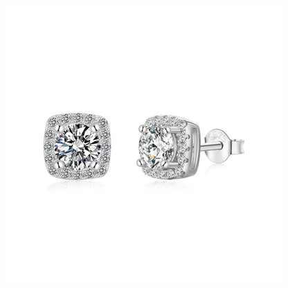 [Perla Lux]Classic Round Center Stone Stud Earrings