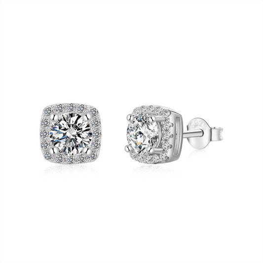 [Perla Lux]Classic Round Center Stone Stud Earrings