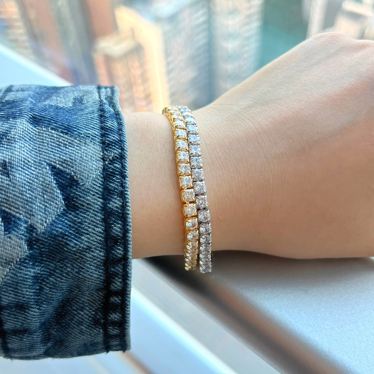 [Perla Lux]Sparkling Radiant Princess Cut Tennis Bracelet