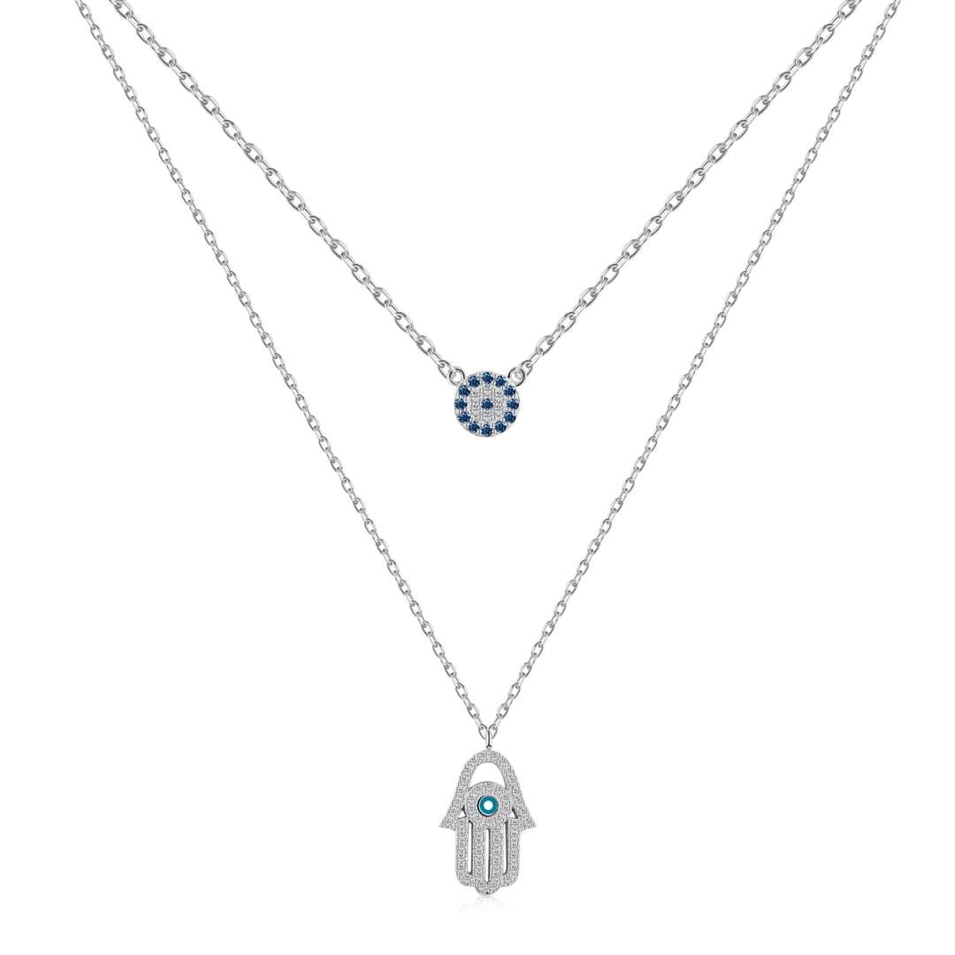 [Perla Lux]Demon Eye Hamsa Palm Necklace