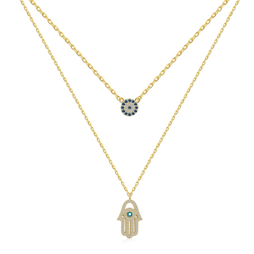 [Perla Lux]Demon Eye Hamsa Palm Necklace