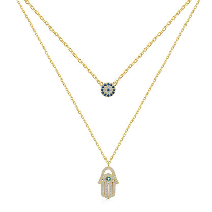 [Perla Lux]Demon Eye Hamsa Palm Necklace