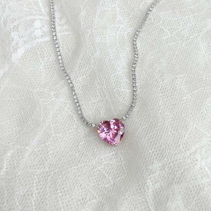 [Perla Lux]8.0 Carat Versatile Colorful Sweet Heart-Shaped Tennis Necklace