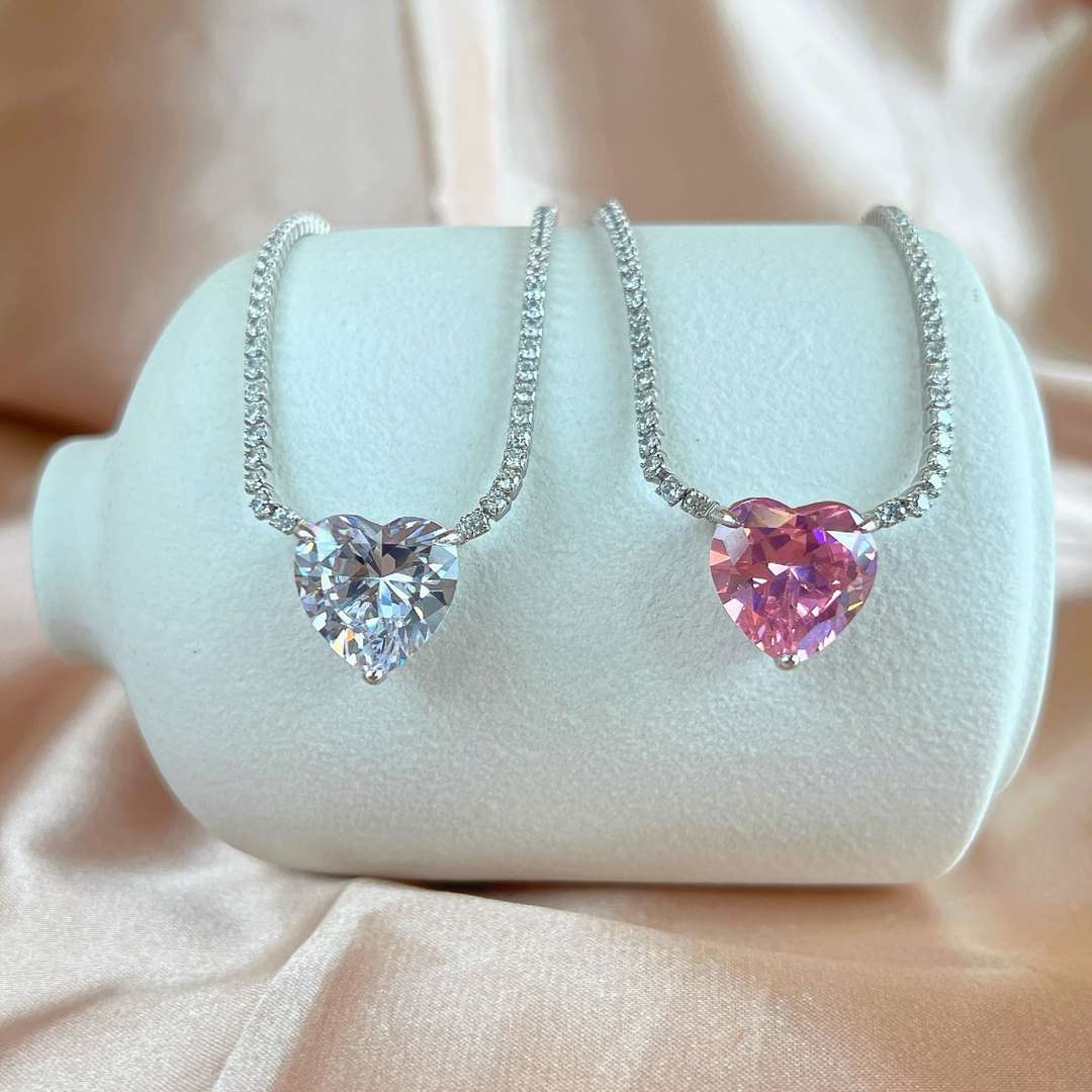 [Perla Lux]8.0 Carat Versatile Colorful Sweet Heart-Shaped Tennis Necklace
