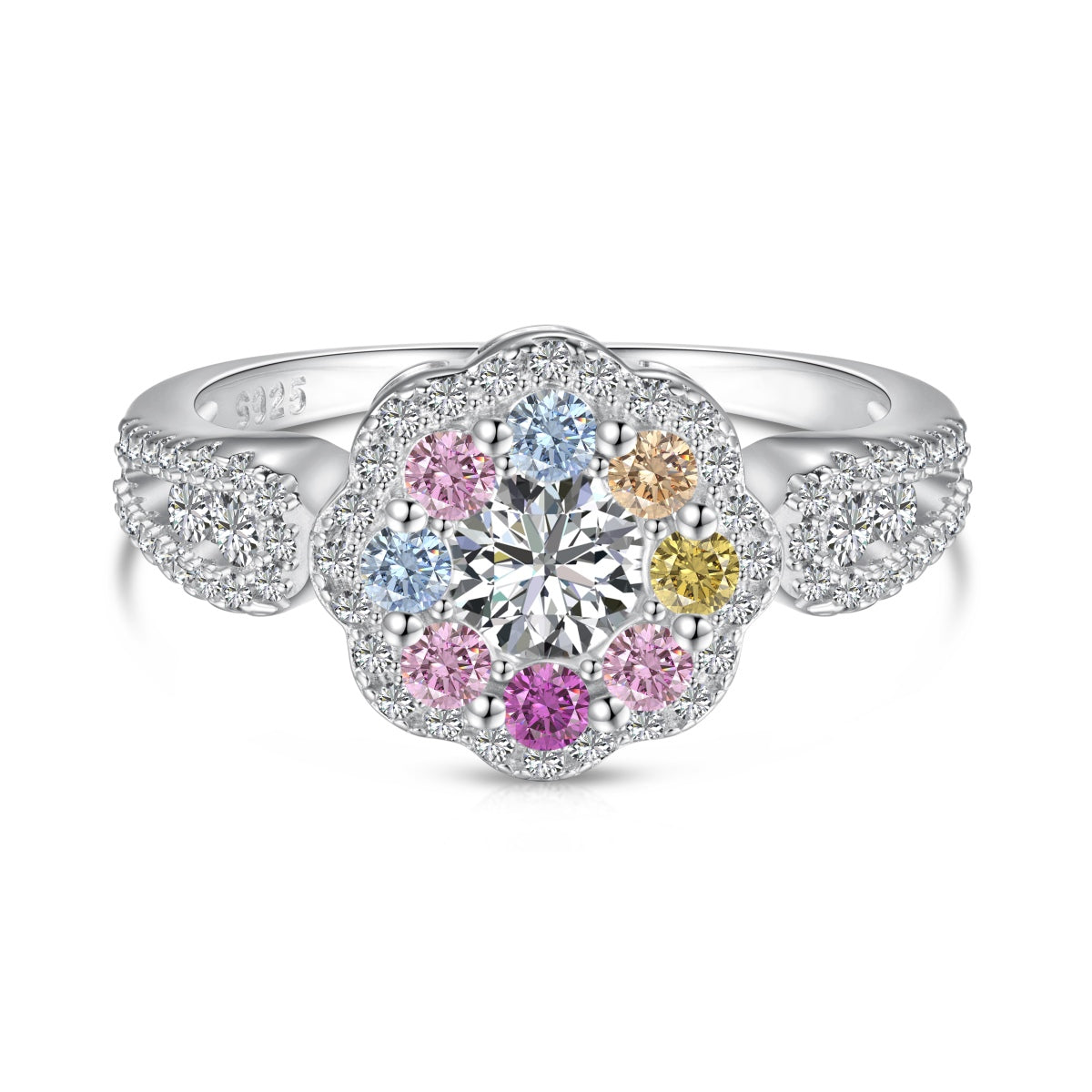 [Perla Lux]Delicate Colorful Round Cut Flower Shape Wedding Ring
