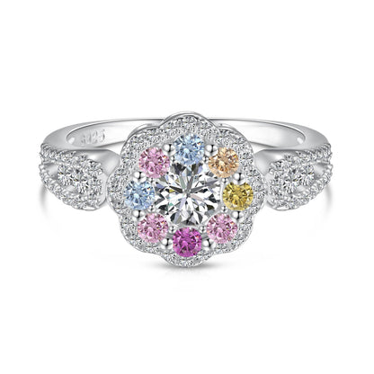 [Perla Lux]Delicate Colorful Round Cut Flower Shape Wedding Ring