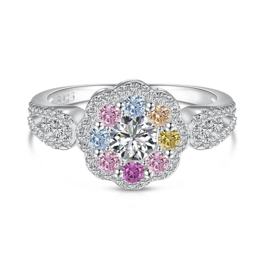 [Perla Lux]Delicate Colorful Round Cut Flower Shape Wedding Ring