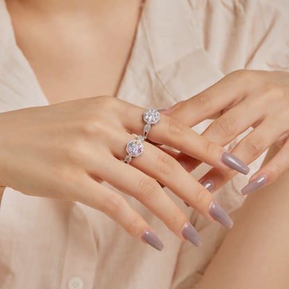 [Perla Lux]Delicate Colorful Round Cut Flower Shape Wedding Ring