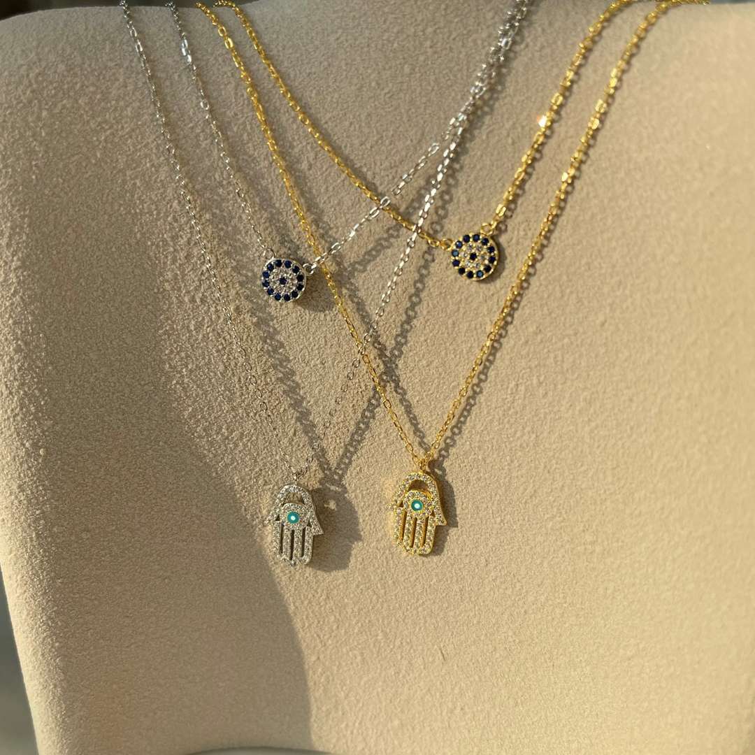 [Perla Lux]Demon Eye Hamsa Palm Necklace