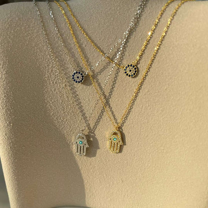 [Perla Lux]Demon Eye Hamsa Palm Necklace