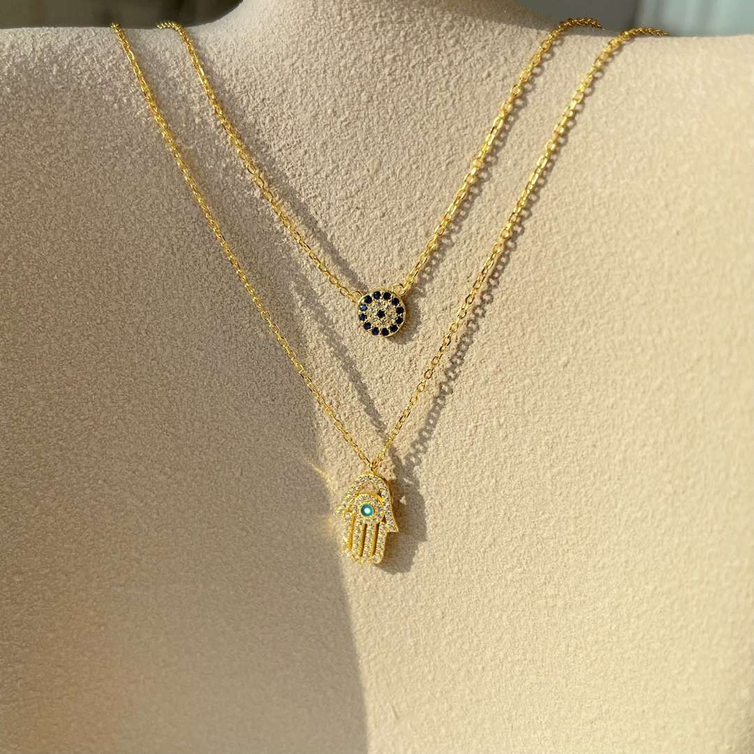 [Perla Lux]Demon Eye Hamsa Palm Necklace