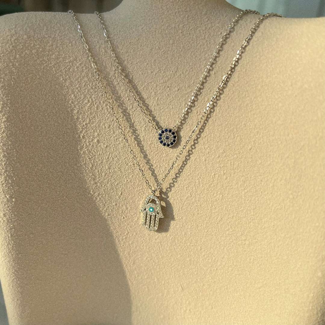 [Perla Lux]Demon Eye Hamsa Palm Necklace