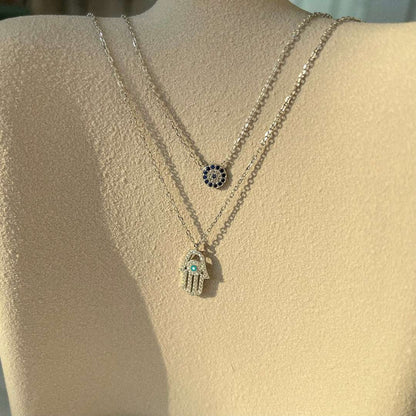 [Perla Lux]Demon Eye Hamsa Palm Necklace