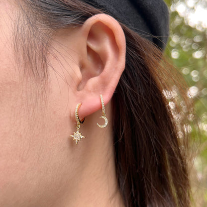 [Perla Lux]Star and Moon Asymmetric Earrings