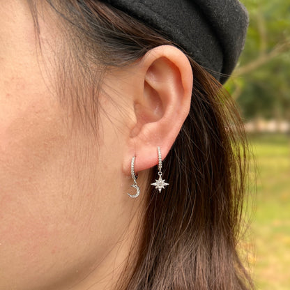 [Perla Lux]Star and Moon Asymmetric Earrings