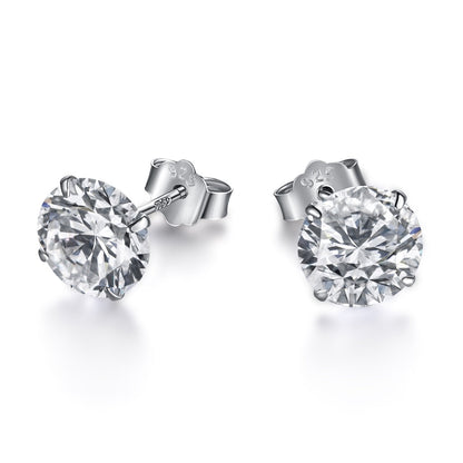 [Perla Lux]Stylish Shiny Round Center Stone Stud Earrings