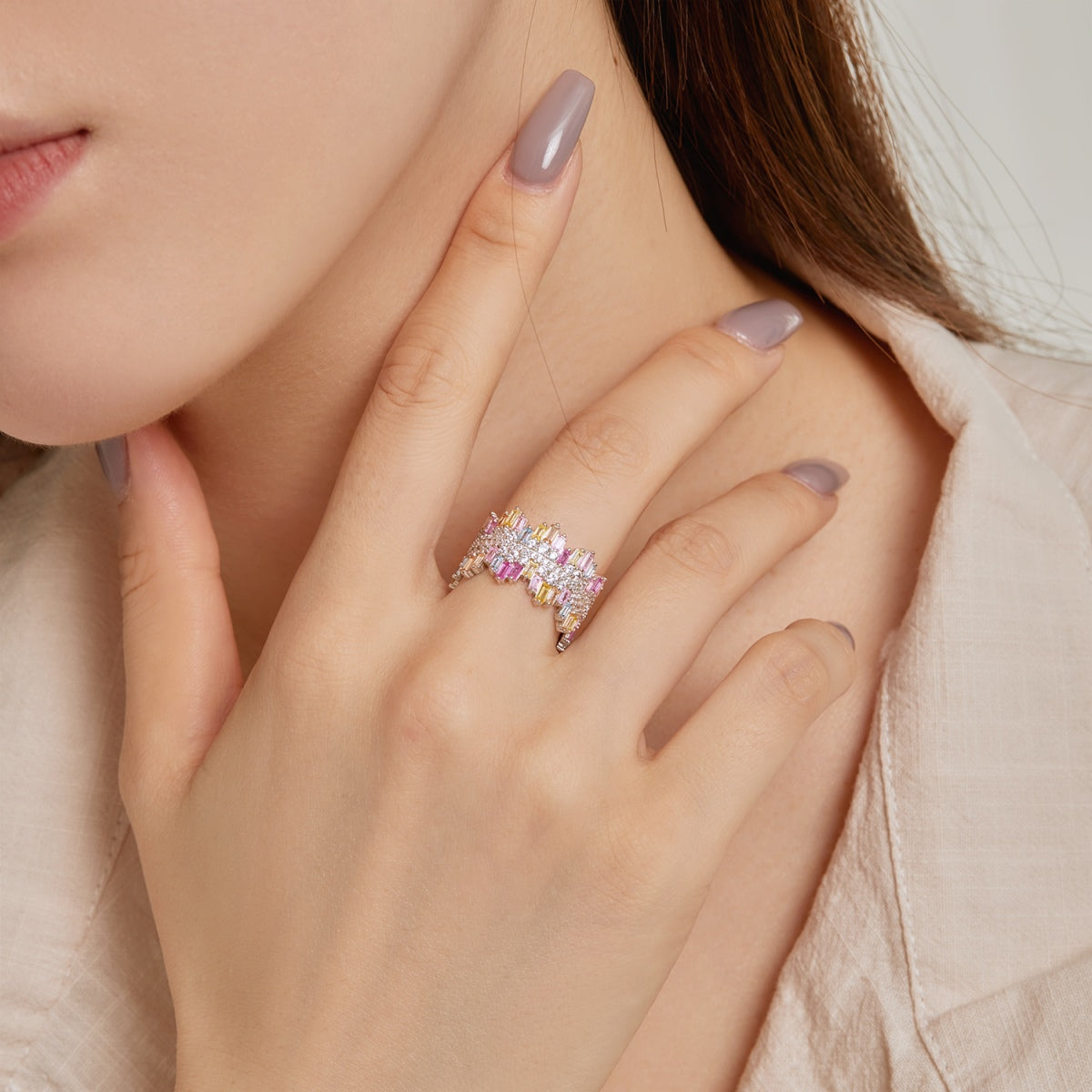 [Perla Lux]Luxurious Colorful Radiant Cut Daily Ring