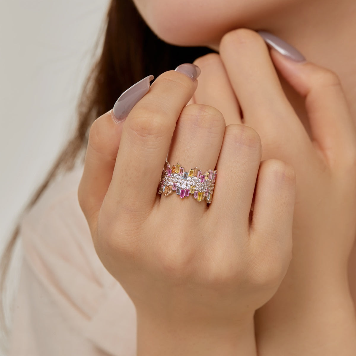 [Perla Lux]Luxurious Colorful Radiant Cut Daily Ring