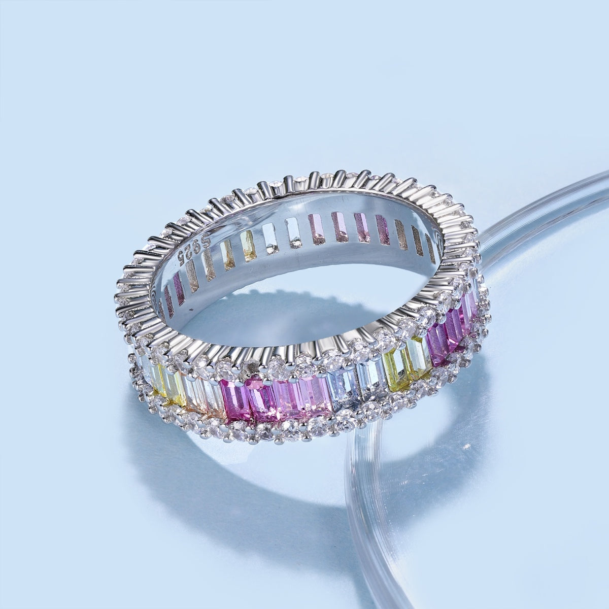 [Perla Lux]Dainty Kaleidoscopic Emerald Cut Daily Ring