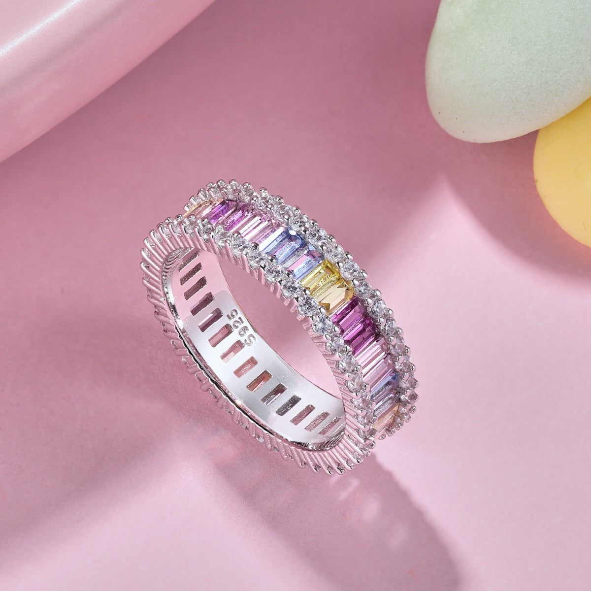 [Perla Lux]Dainty Kaleidoscopic Emerald Cut Daily Ring