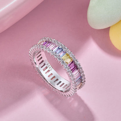 [Perla Lux]Dainty Kaleidoscopic Emerald Cut Daily Ring