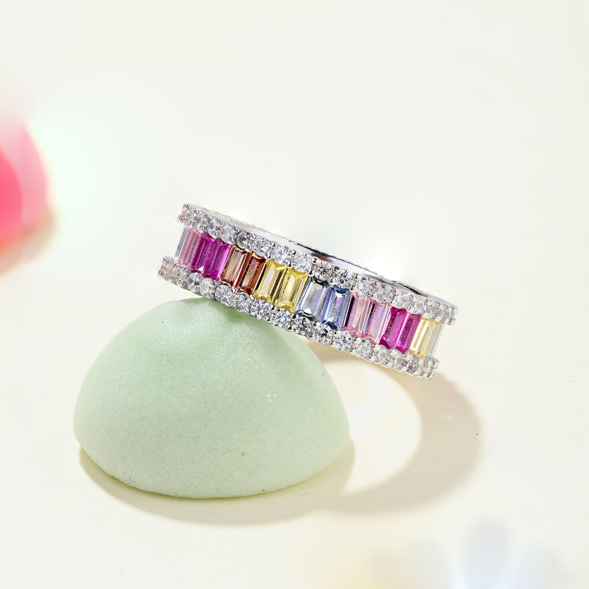 [Perla Lux]Dainty Kaleidoscopic Emerald Cut Daily Ring