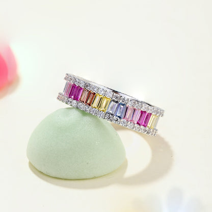 [Perla Lux]Dainty Kaleidoscopic Emerald Cut Daily Ring