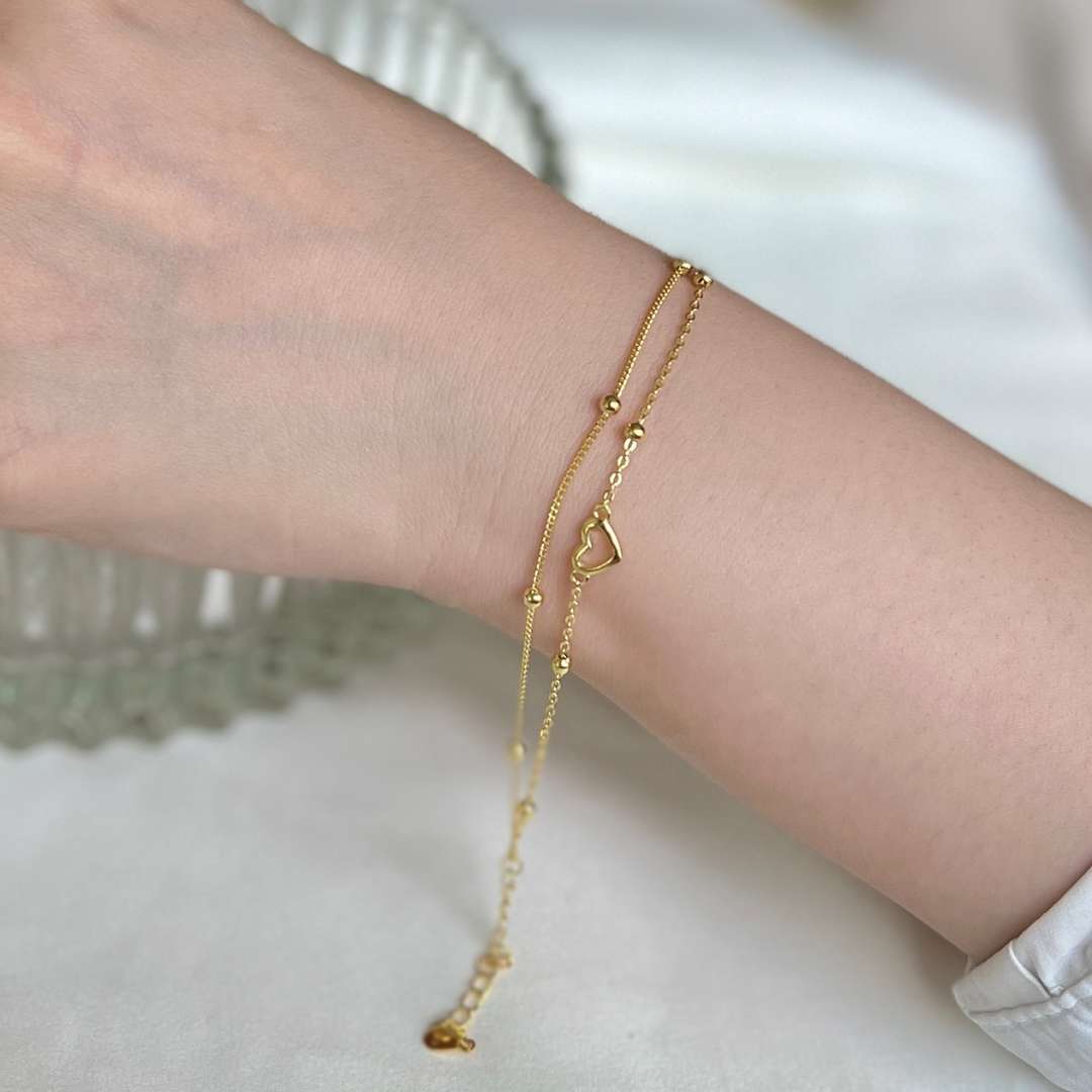 [Perla Lux]Dainty Double Layer Love Heart Bracelet