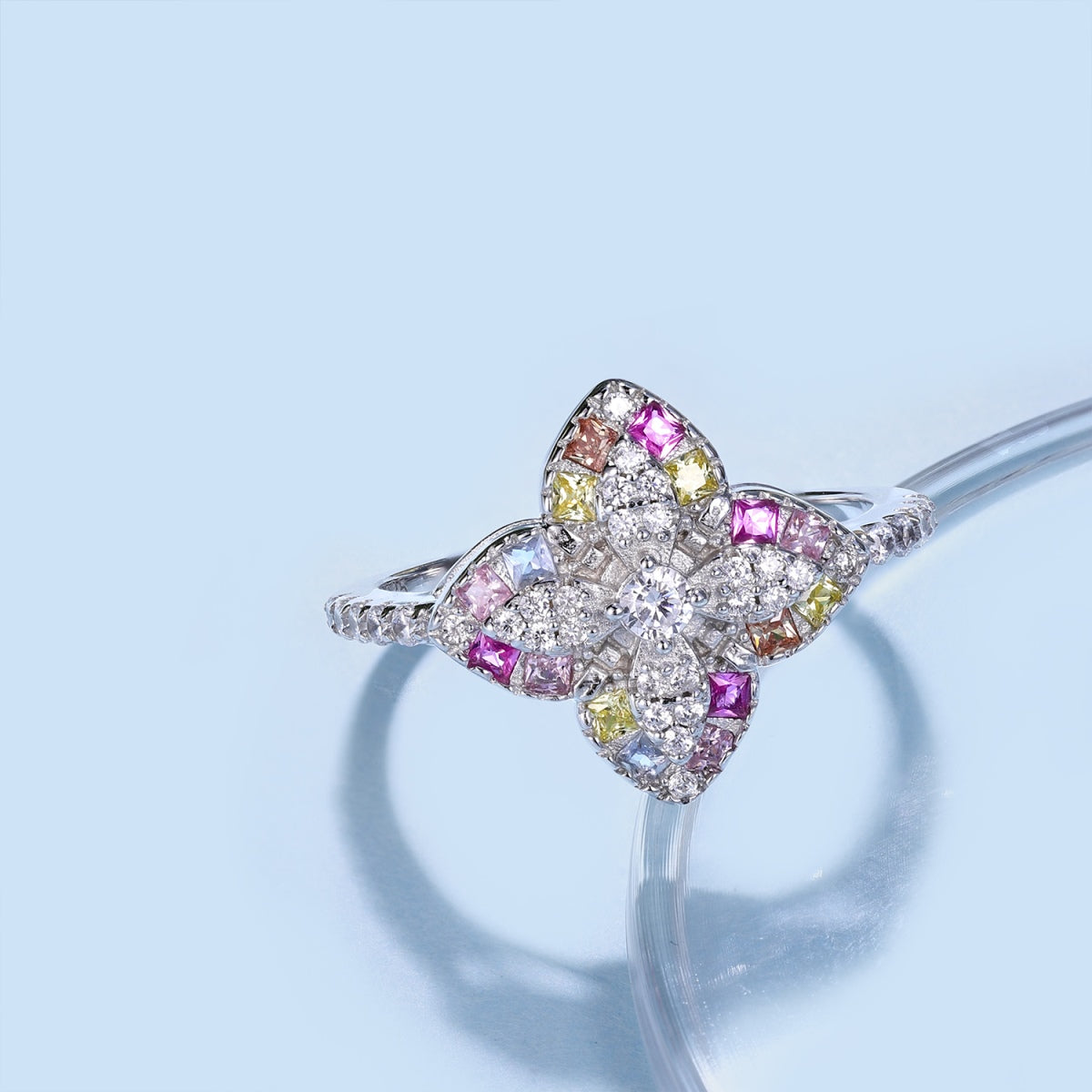 [Perla Lux]Luxurious Colorful Flower Shape Banquet Ring