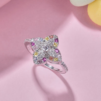 [Perla Lux]Luxurious Colorful Flower Shape Banquet Ring