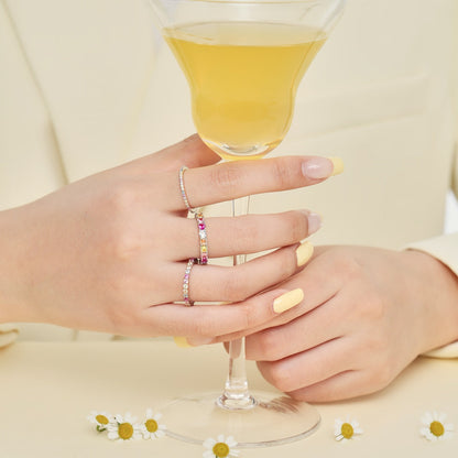 [Perla Lux]Ornate Colorful Round Cut Tennis Ring