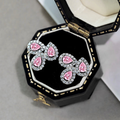 [Perla Lux]Ornate Flower Shape Pear Cut Lover Earrings
