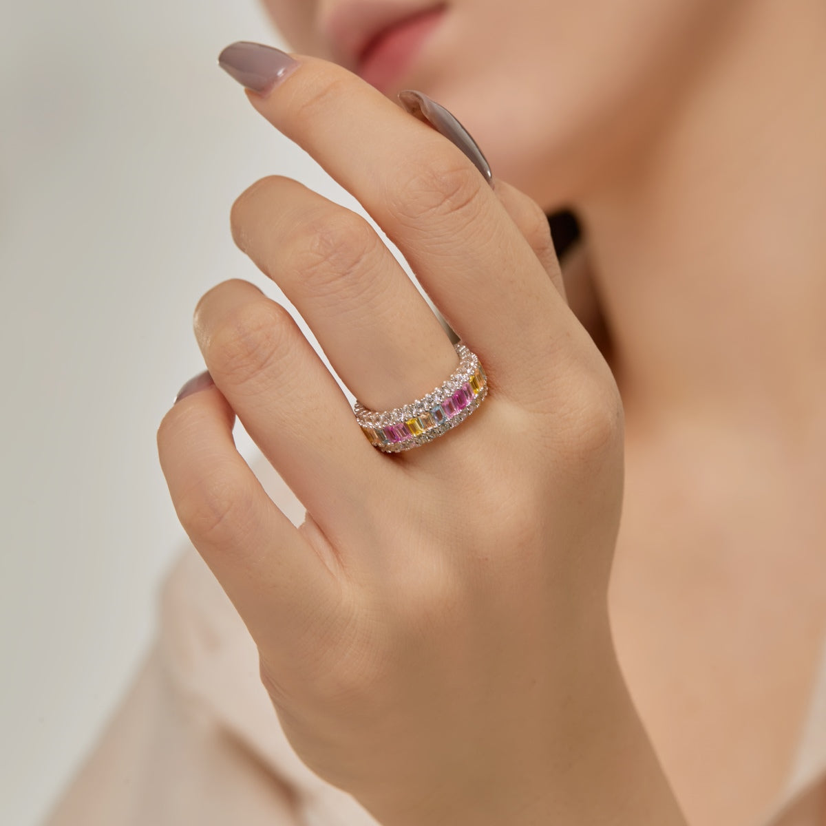 [Perla Lux]Dainty Colorful Radiant Cut Daily Ring