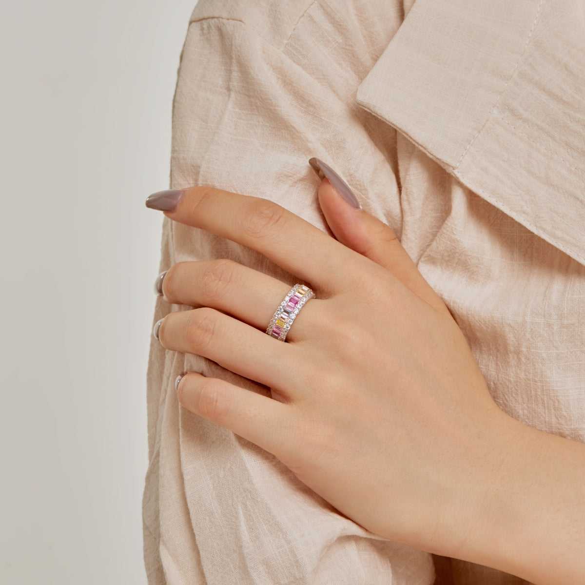 [Perla Lux]Dainty Colorful Radiant Cut Daily Ring