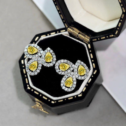 [Perla Lux]Ornate Flower Shape Pear Cut Lover Earrings