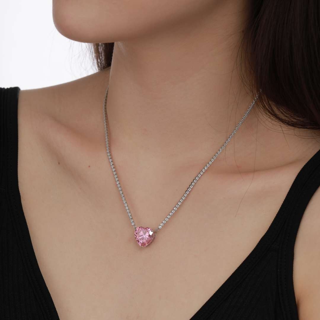 [Perla Lux]8.0 Carat Versatile Colorful Sweet Heart-Shaped Tennis Necklace