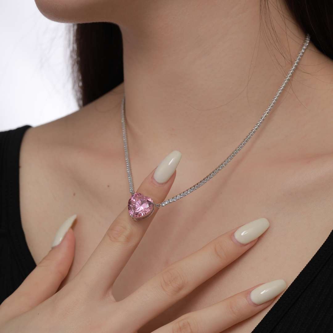 [Perla Lux]8.0 Carat Versatile Colorful Sweet Heart-Shaped Tennis Necklace