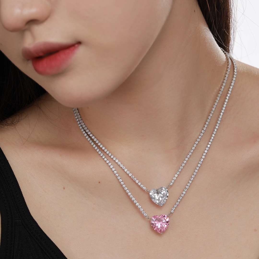 [Perla Lux]8.0 Carat Versatile Colorful Sweet Heart-Shaped Tennis Necklace
